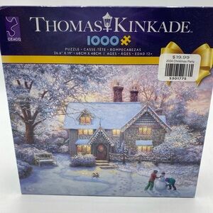 Thomas Kinkade 1000 Pc Jigsaw Puzzle Christmas at Gingerbread Cottage & Poster